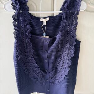 NWT Flint & Moss Navy Lace Trim Tank Top